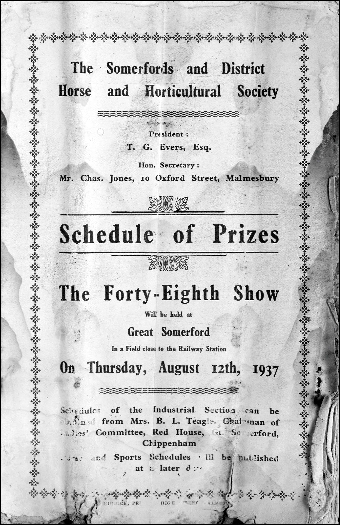 Somerford Show Schedule 1937 courtesy of Michael Heal